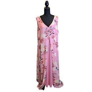 JM Collection Womens Maxi Dress Size XL Pink Sheer Overlay Floral Sleeveless
